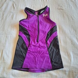 TYR women's size S Triathlete Tank Rear Pockets Swim, purple & black, EUC